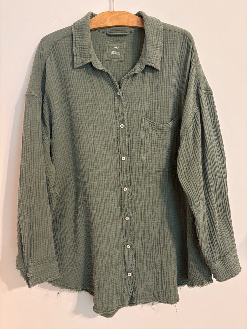 Aerie gauzy coverup Green Oversized Button Down Shirt